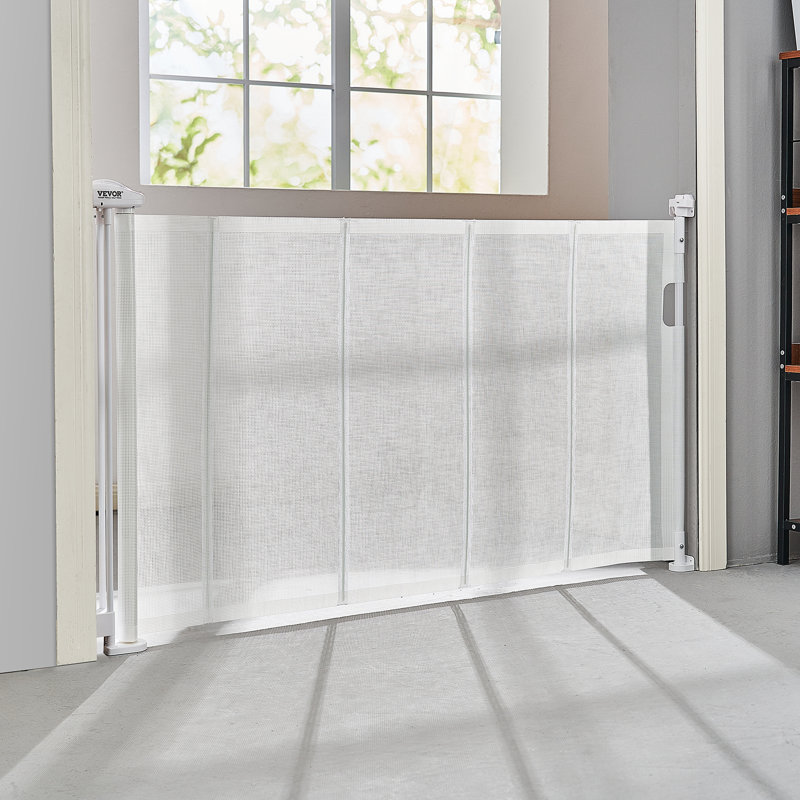 White Retractable Plastic Pet Gate for Stairways and Doorways