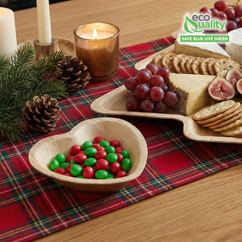Assiettes en feuille de palmier en forme de cœur 6 pouces Ecoqualité, assiettes naturelles jetables ou réutilisables, vaisselle robuste compostable pour les fêtes, les mariages, les desserts et la restauration de la Saint-Valentin