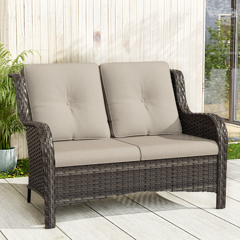 Anahit Outdoor Wicker Loveseat with Cushions, Beige