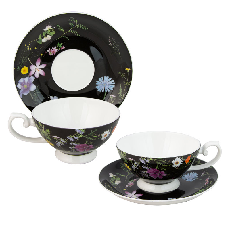 Ensemble de 2 tasses à thé et soucoupes en porcelaine tendre