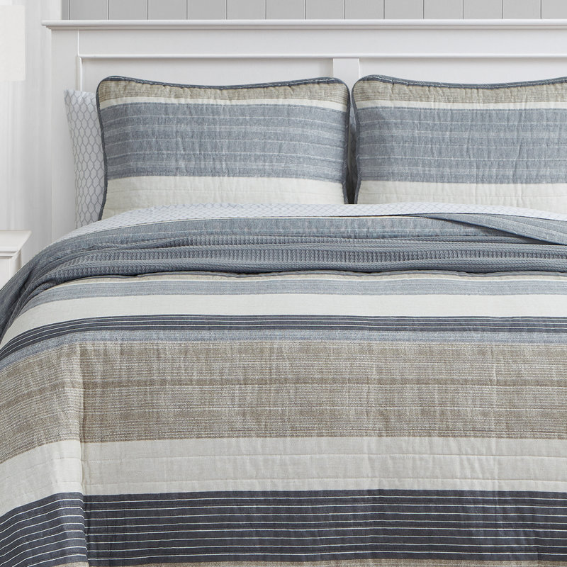 Full Blue Mirage Cotton Reversible Quilt Set