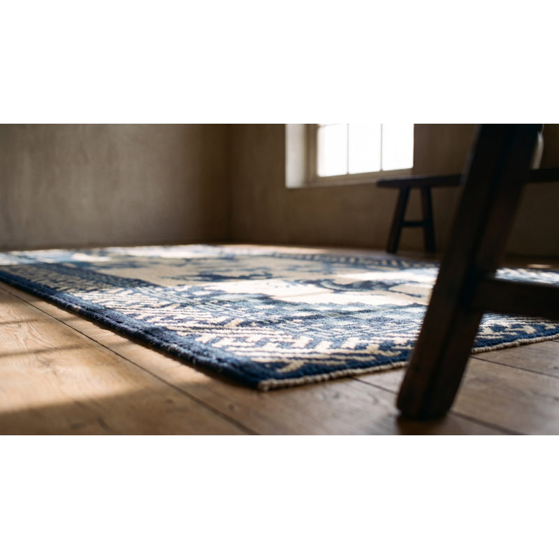 Antique Baotou Chinese Allover Beige, Blue 1920s Rug
