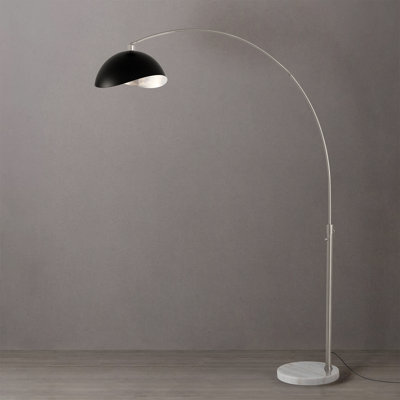 Luna Bella 92" Arc Lamp - Satin Nickel Steel, White Marble Base, Half-Dome Matte Black/Silver Shade, Dimmable, Bulb Included