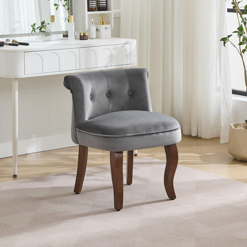 Fauteuil de coiffeuse capitonné en velours avec pieds en bois massif, Gris