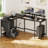 59 Inch L Shaped Computer Desk With Power Outlets, Home Office Desk With 4 Adjustable Storage Drawers & 2 Monitor Stands, Two Person Gaming Table For Bedroom, Black
