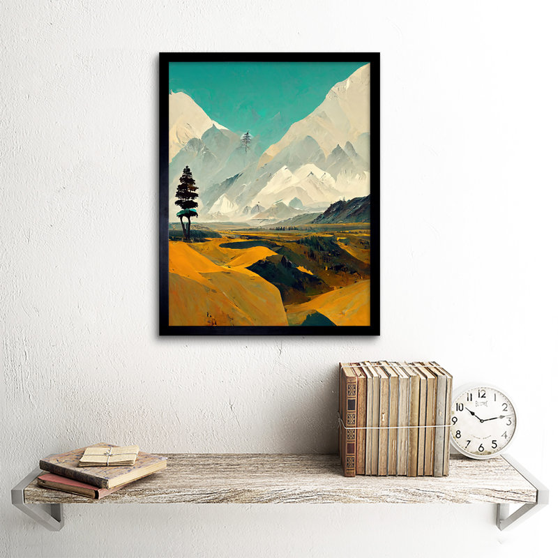 Lone Tree Snow Mountain Painting - Single Picture Frame Print