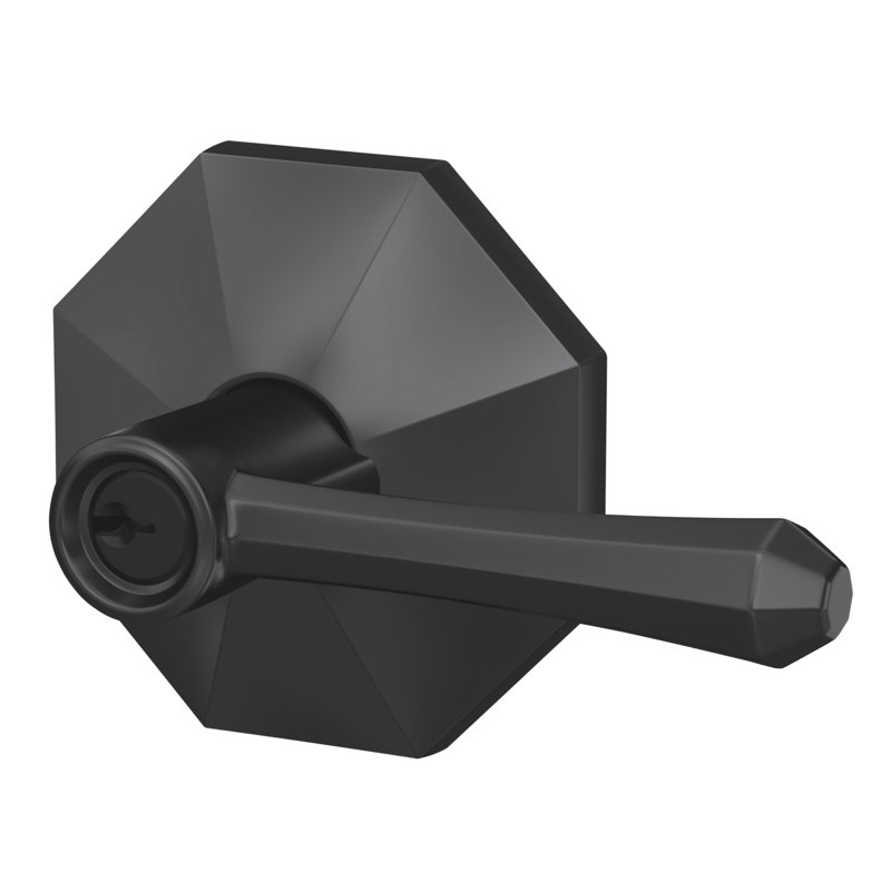 Dempsey Keyed Door Lever with Rosewood Trim, Matte Black