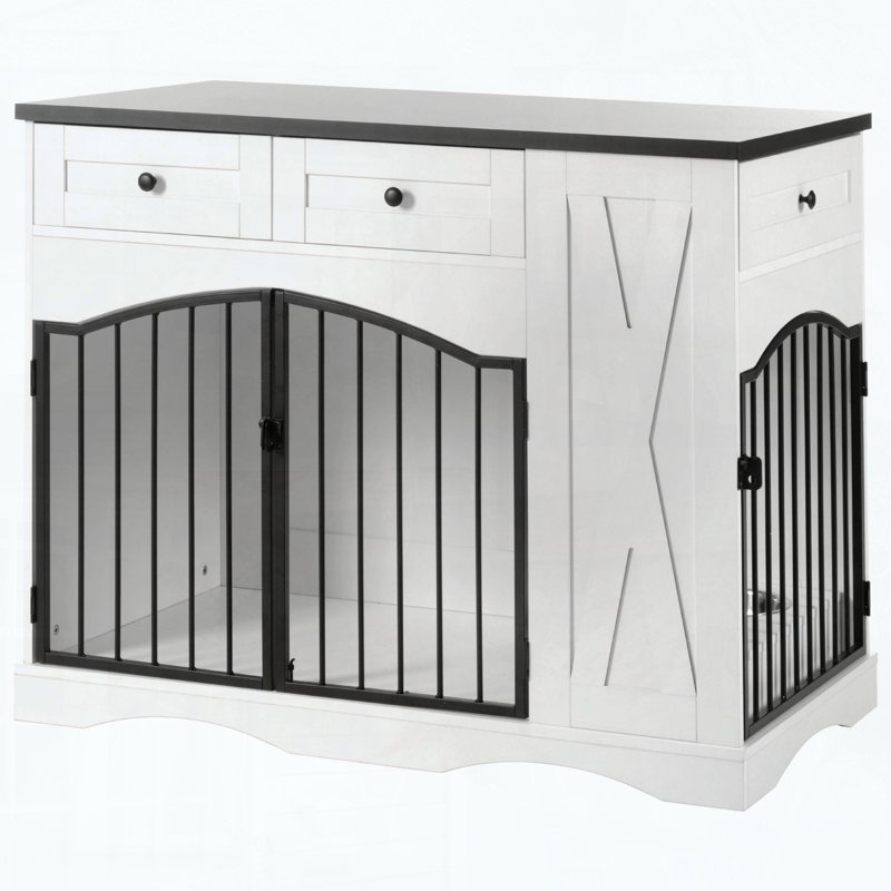 Meuble de rangement pour chien de ferme avec 3 tiroirs, mangeoire amovible, pour chiens moyens / grands