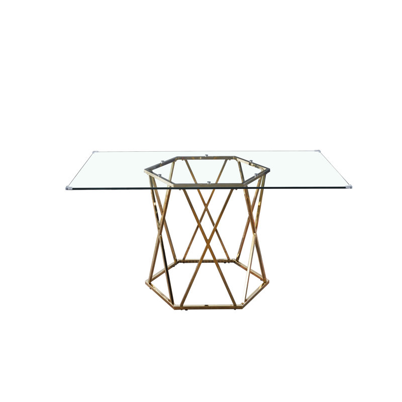 Glass Top Metal Base Dining Table, Gold