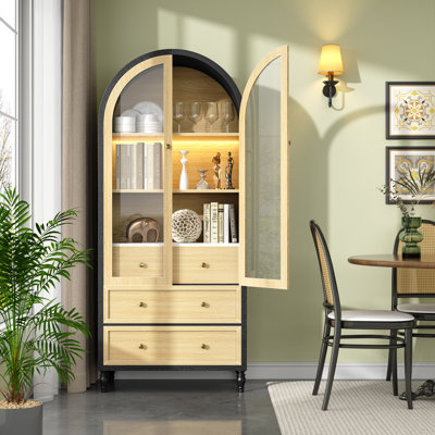 73" Tall Arched Cabinet With Acrylic Door, Display Modern Farmhouse Cabinet With Led Light & Adjustable Shelves, 3-tier Varsatile Arched Bookcase For by Latitude Run