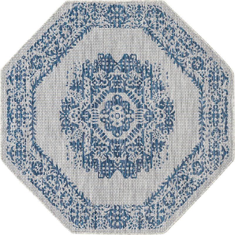 Outdoor Nile Area Rug Deep Sky Blue Color, Octagon 5'3" x 5'3"