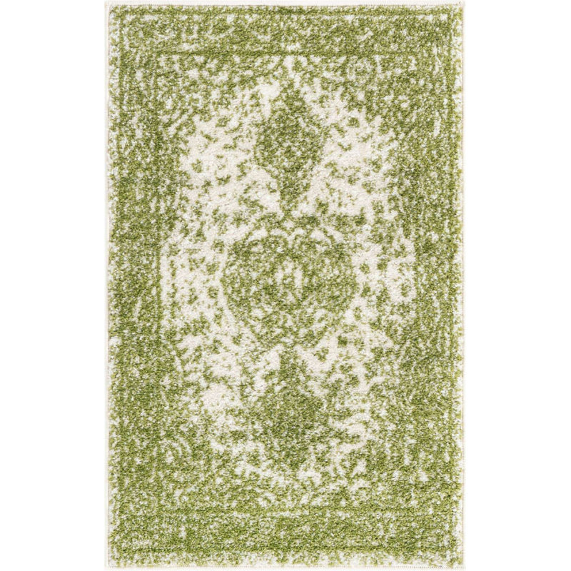 Tapis vert de style oriental, Rectangle 3 pi 1 po x 5 pi 3 po