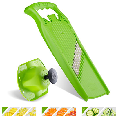 Börner Wave-Waffle Powerline Crinkle Cut Vegetable Slicer – Multiple Thickness Settings With Food Safety Holder – Made In Germany – Lime