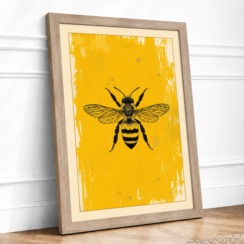 Golden Bee Graphic Art - Framed Print, A3 - 42.0 x 29.7 cm, Oak