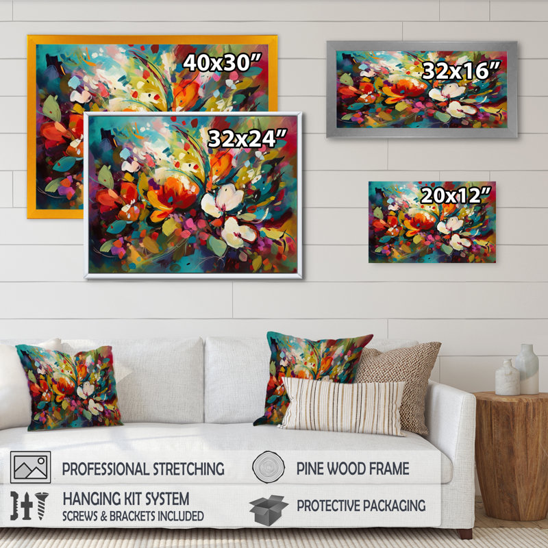 Rynette Red Vibrant Garden Symphony III On Canvas Print, 16" H x 32" W x 1" D, Gold Floater Framed