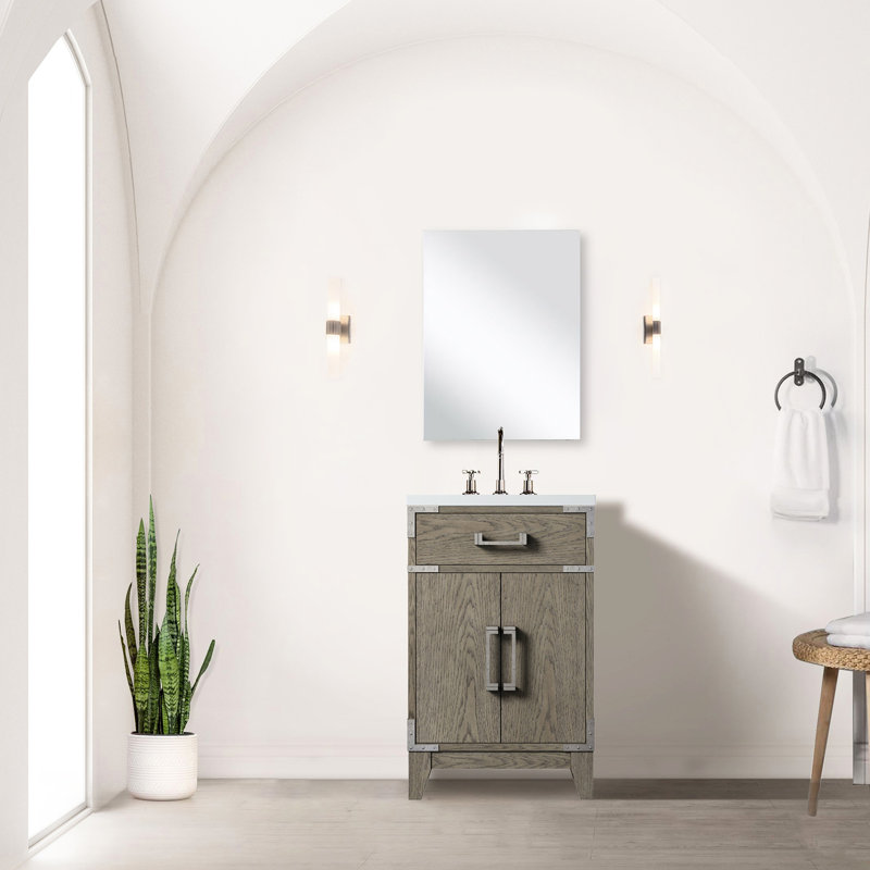 18,16 po D Meuble-lavabo en chêne gris avec comptoirs en acrylique et miroir