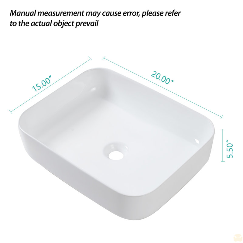 Lavabo de salle de bain vasque rectangulaire en céramique 20X15 pouces