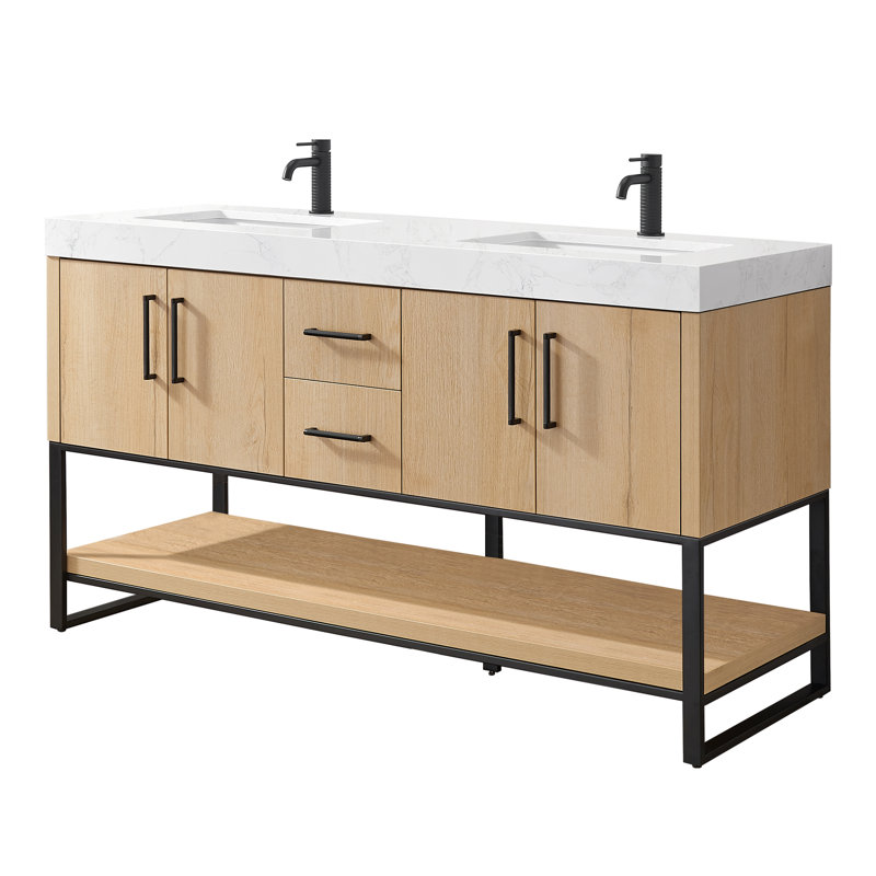 Meuble-lavabo double Cataleya, 60", Noir mat / Ok