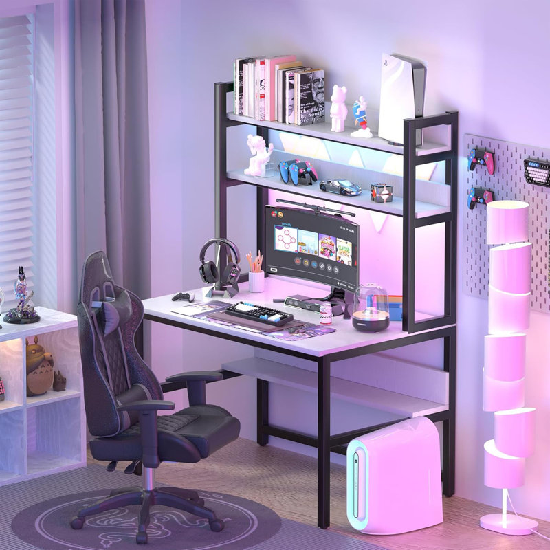 Computer Desk With Hutch And Bookshelves, Large Leg Room 47 Inch Width Desk With Space Saving Storage Shelves For Home Office,Study, Work, Easy Assemble And All Hardware And Tools Included