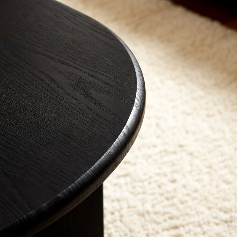 Table basse moderne moderne ovale en bois aggloméré 39,37 pouces avec base piédestal robuste, Noir