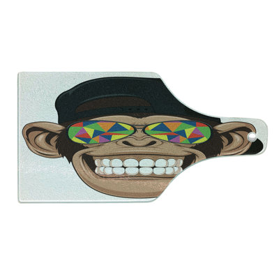 Ambesonne Funny Tempered Glass Cutting Board Hipster Monkey Glasses Brown Black White