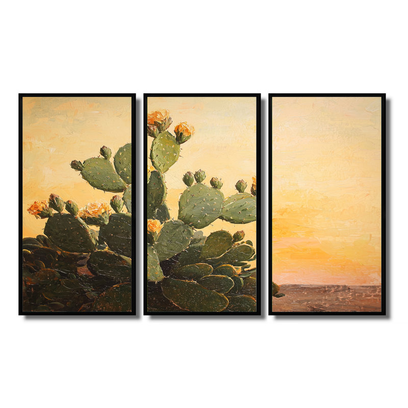 Paysage de cactus d'été dans le Nevada I - Ensemble de décoration murale cactus floral, Reproduction avec cadre flottant