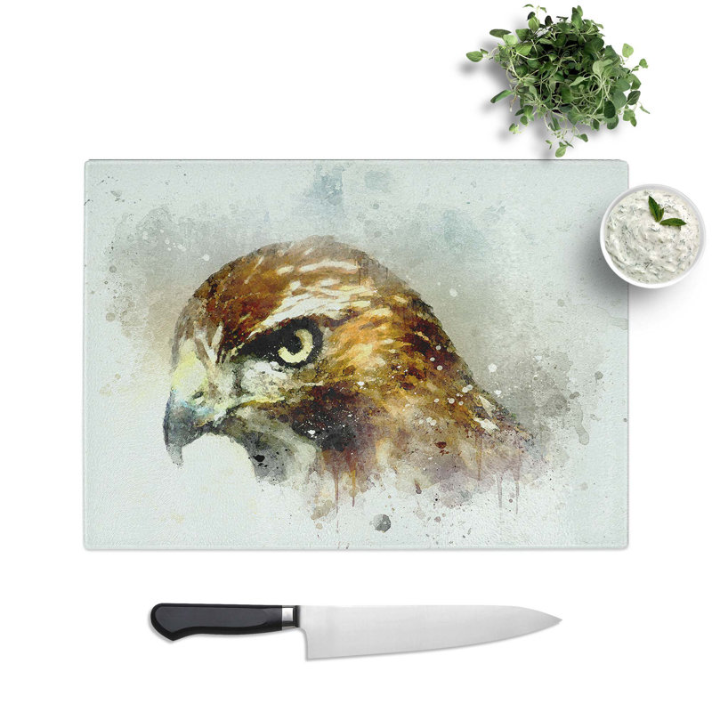 Glass Hawk in Abstract Chopping Board, 39 cm W x 28.5 cm L