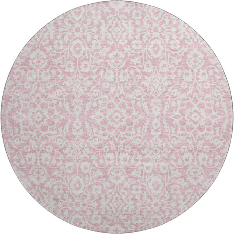 Premium Machine Washable Prisco Pink Rug, Round 8'
