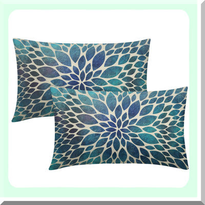 Spring Floral Lumbar Pillow Set - Navy Blue Teal Dahlia Throw Pillow Covers - Modern Abstract Rectangular Pillow Cases for Living Room Bedroom Couch Bed Sofa Outdoor - Decor