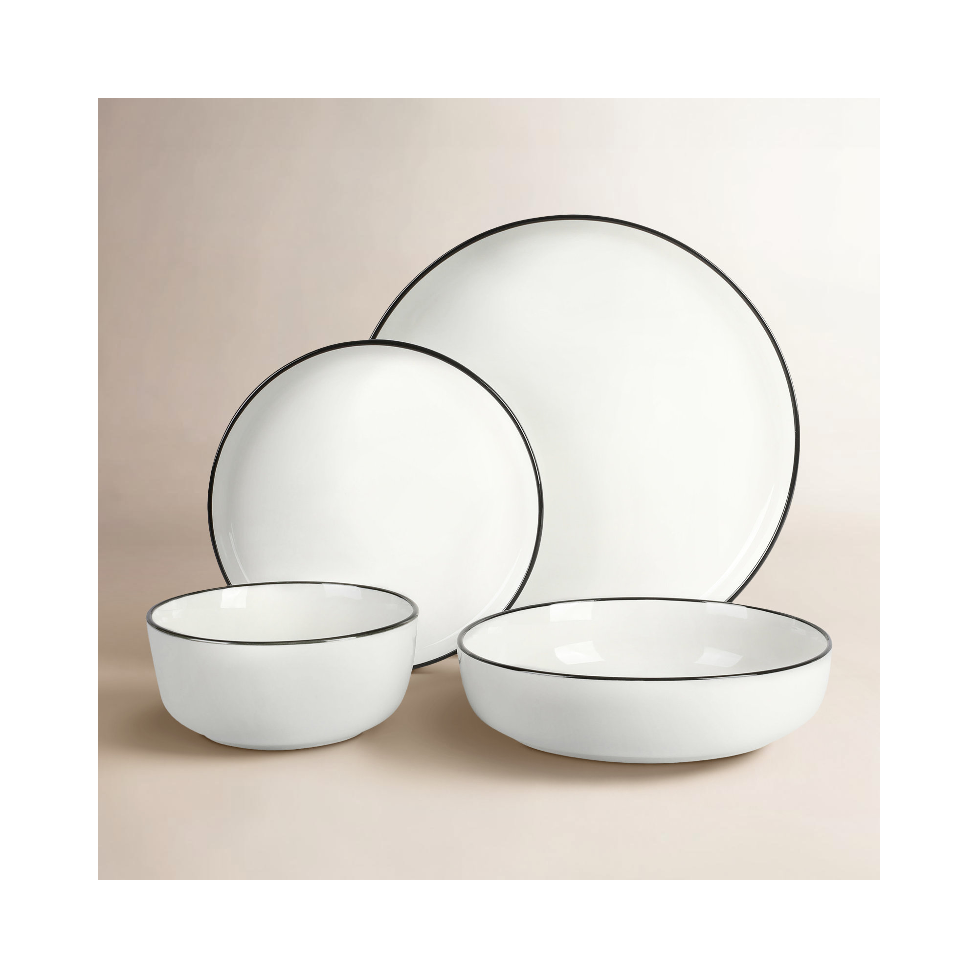 Gibson Home Oslo 16 Piece Dinnerware Set, White/Black Rim