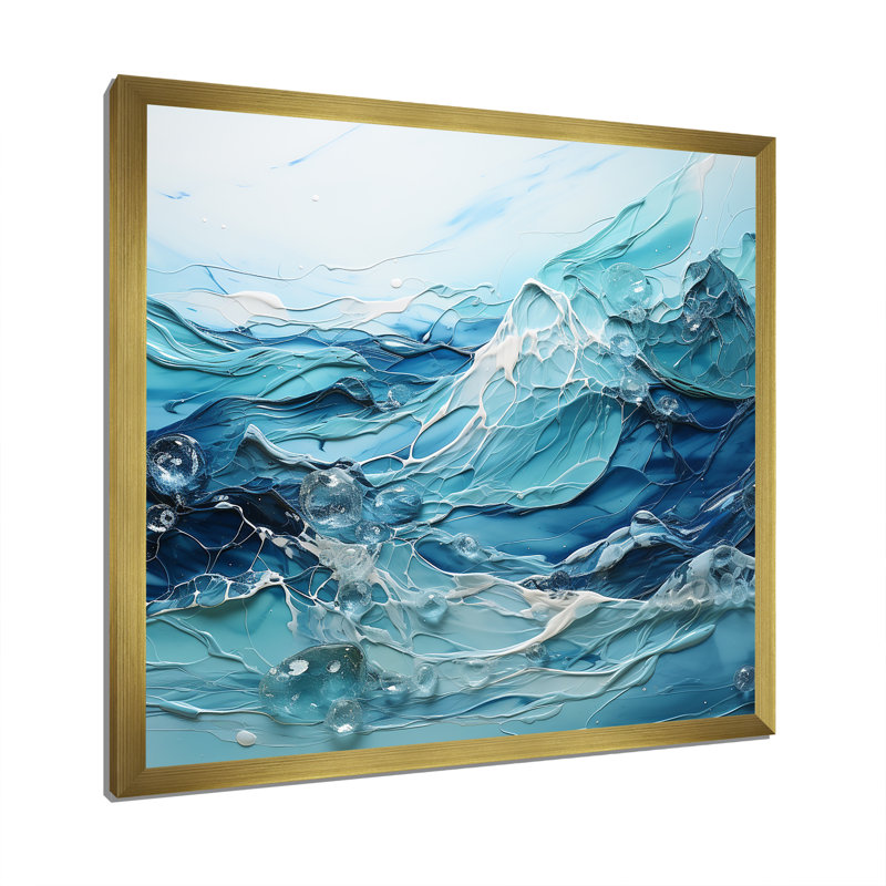 «Blue and White Glacier Charm I», reproduction sur toile, Cadre doré simple, H 30 po x l 30 po x P 1 po