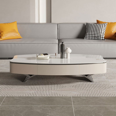 Table basse blanche en forme de pierre frittée en acier inoxydable