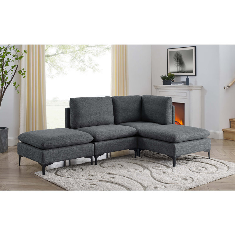 Canapé modulaire rembourré avec pieds en métal, Gris foncé