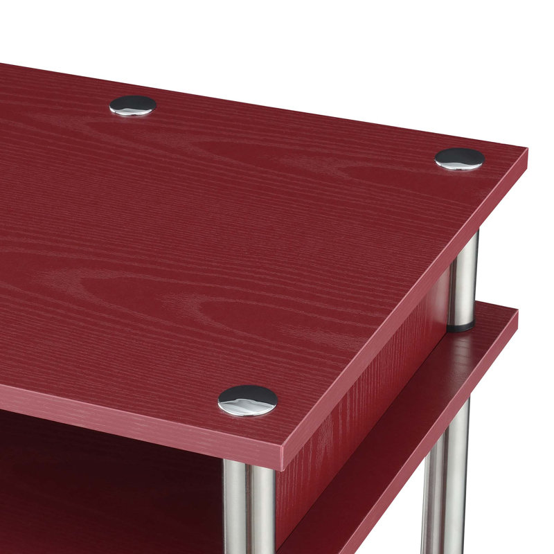 Edwin No Tools Writing Desk with Shelves, Dark Cranberry Red/Silver Poles