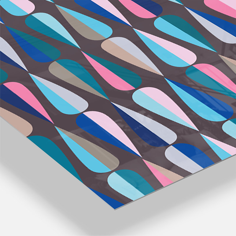 Très grande horloge murale rétro Mid-Century, Rose / bleu / bleu ciel