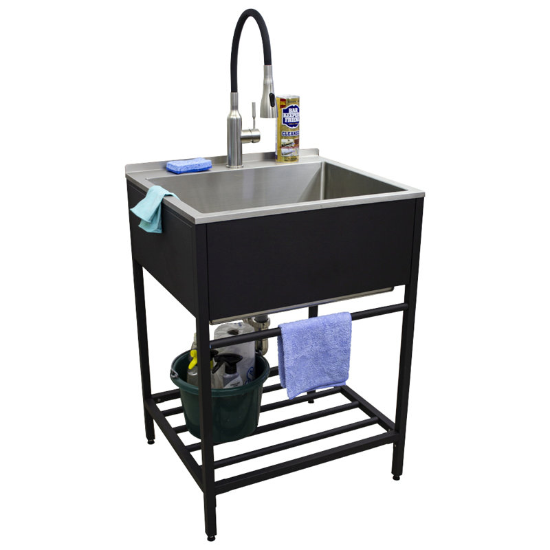 Matte Black Stainless Steel Freestanding Laundry Sink with Faucet