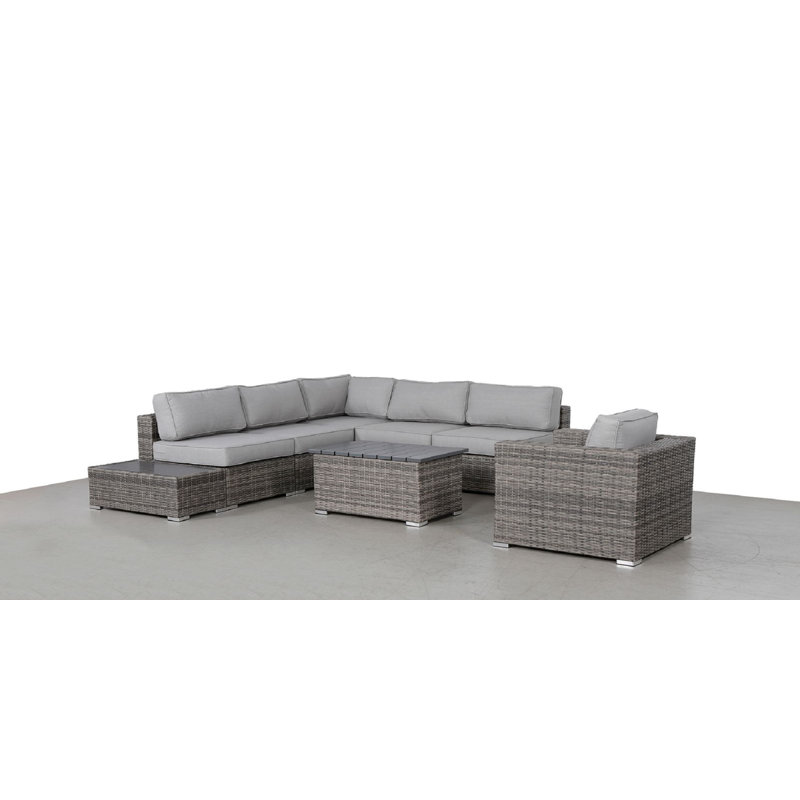 Ensemble de conversation pour 5 personnes avec coussins Tarin, Oléfine grise, Mélange de gris