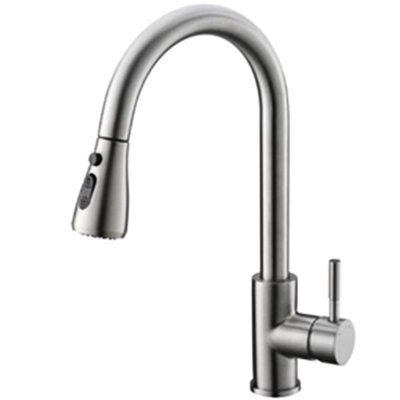 Robinet d'évier de cuisine avec douchette extractible, poignée unique en laiton, fini nickel brossé, commande tactile, 3 jets d'eau, fonction d'économie d'eau automatique
