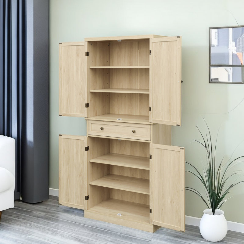 Garde-manger Pridemore avec 1 tiroir et 4 tablettes intérieures réglables, Naturel