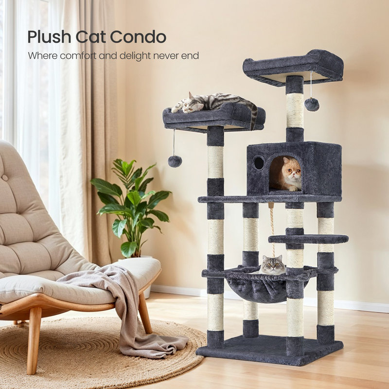 143cm H Cat Tree, Smokey Grey