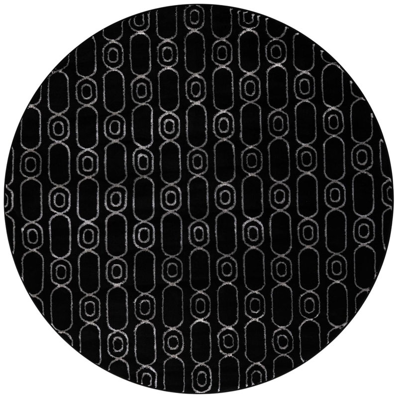 Tapis contemporain noir et argenté Vincente, Rond 6 pi 1 po
