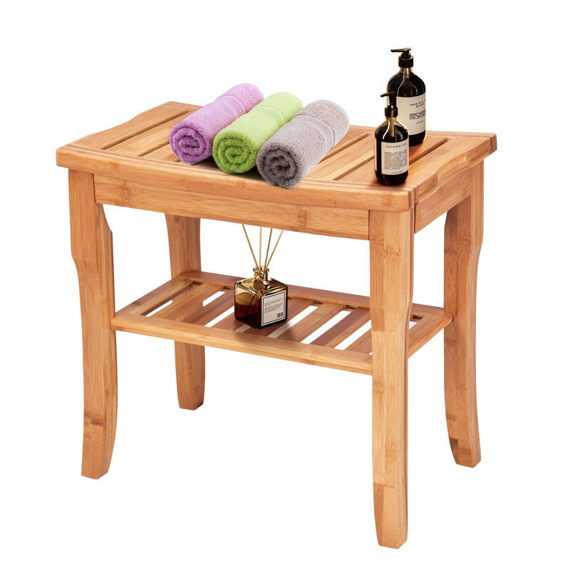 Bamboo Shower Bench Seat with Storage Shelf
