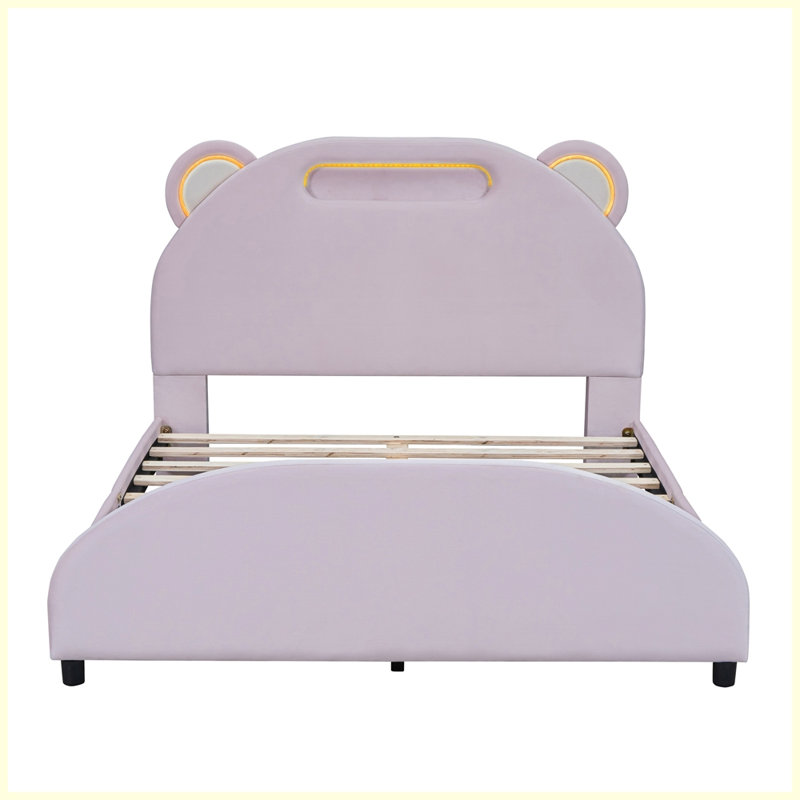 Lit plateforme tapissier Alzenia, Double, Rose