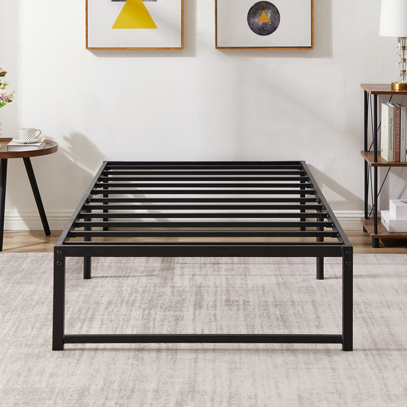 Base de lit simple en métal 16 po Mclea, base de lit plateforme haute de 16 po, sommier à lattes en acier robuste, aucun sommier requis, rangement supplémentaire sous le lit, support silencieux, assemblage facile
