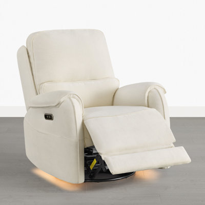 270° Swivel Glider Velvet Power Recliner With Ambient Light And USB Charging