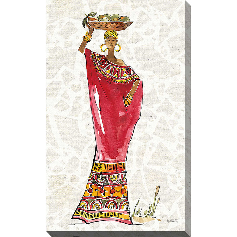«African Flair IX C» par Anne Tavoletti - Peinture, Toile tendue, H 40 po x l 24 po x P 1,5 po