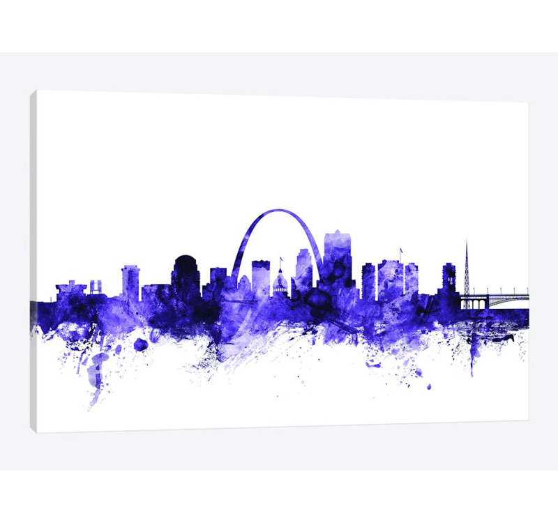 «St. Louis, Missouri Skyline» par Michael Tompsett - impression sur toile tendue, H 8 po x l 12 po x P 0,75 po, Pas de tapis