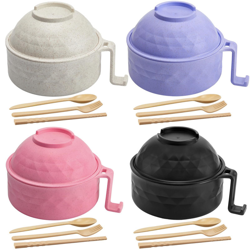 Ensemble de cuiseurs 4 couleurs pour micro-ondes Ramen avec poignée et ustensiles complets pour le dortoir