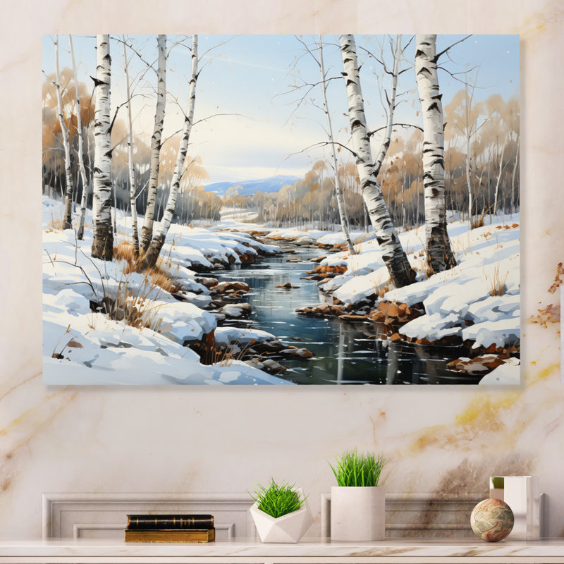 Décoration murale Birch Woods Winter Whispers I - Bouleau en métal, H 30 po x l 40 po
