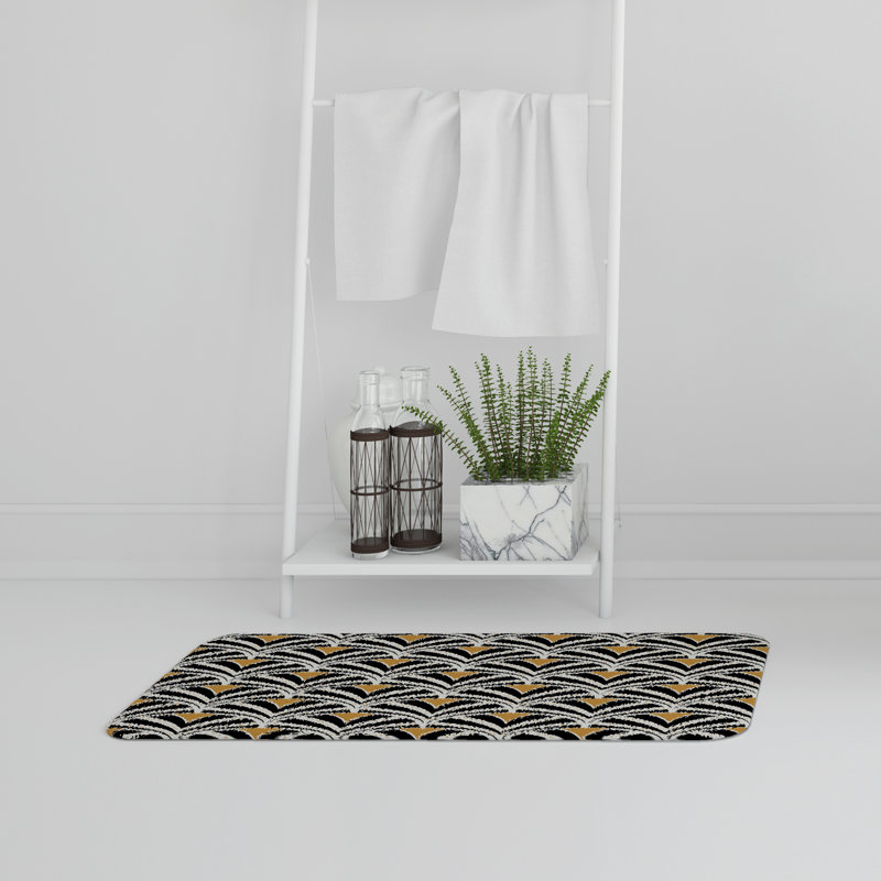 Akhi Non-Slip Bath Rug, Black/Gold Scallop Pattern